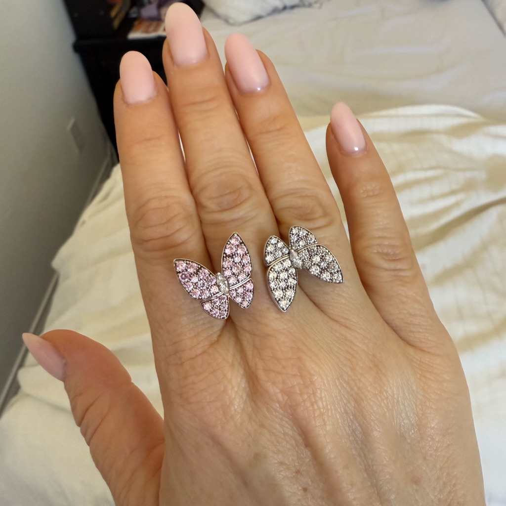 Pink And White Butterfly In-Between Fingers Ring 500$